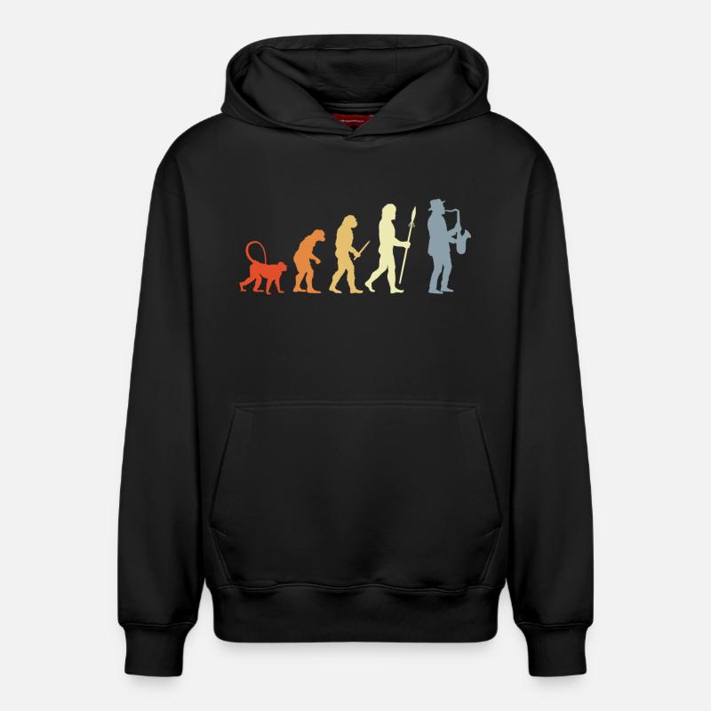 Évolution du saxophoniste - Sweat à capuche unisexe décontracté en coton biologique – de SPREAD - noir