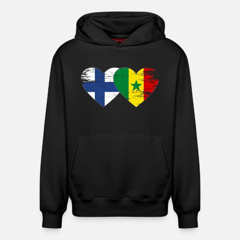 Finlande Sénégal Drapeau Coeur - Sweat à capuche unisexe décontracté en coton biologique – de SPREAD - noir