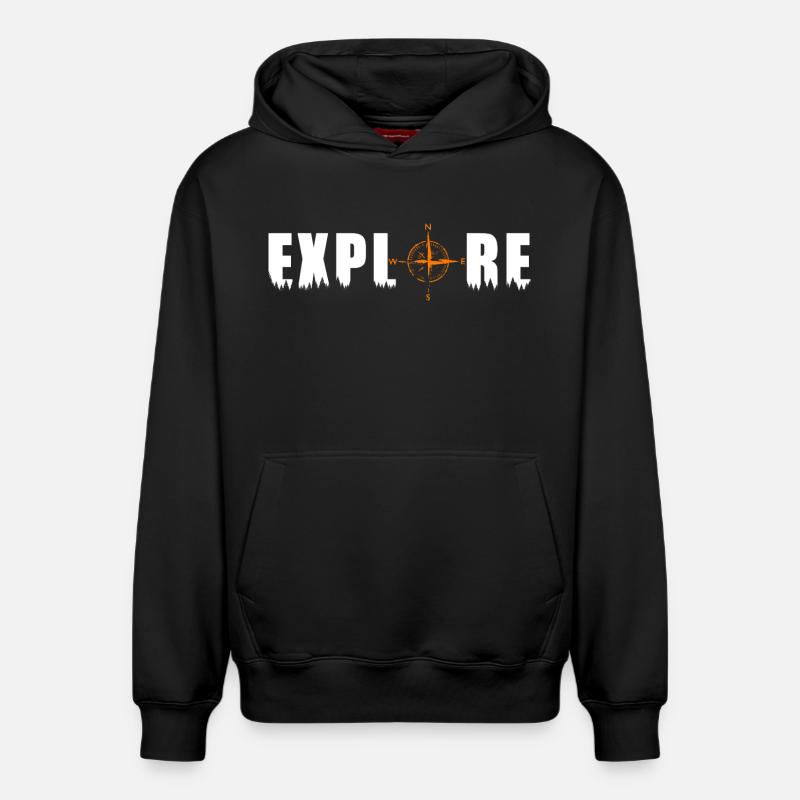 Explore Motiv mit einem Kompass - Relaxed Unisex Organic Hoodie – von SPREAD - Schwarz