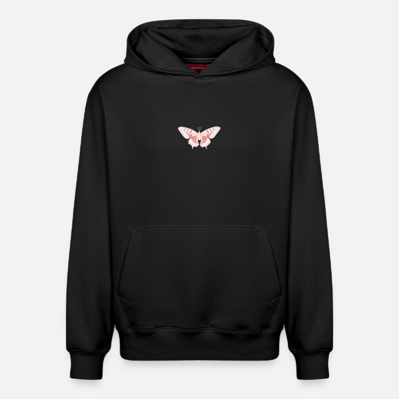 Papillon Rose Éthérée - Sweat à capuche unisexe décontracté en coton biologique – de SPREAD - noir