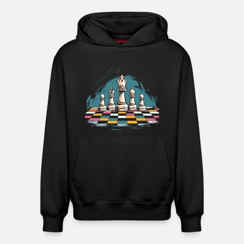 Graphismes d’échecs - Sweat à capuche unisexe décontracté en coton biologique – de SPREAD - noir