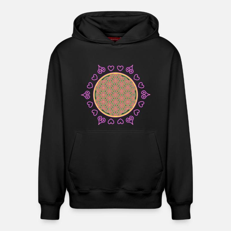Fleur de Vie - Sweat à capuche unisexe décontracté en coton biologique – de SPREAD - noir