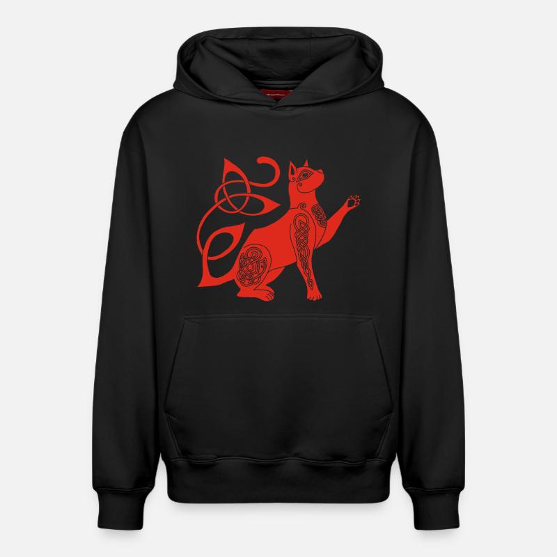 Chat rouge celte - Sweat à capuche unisexe décontracté en coton biologique – de SPREAD - noir