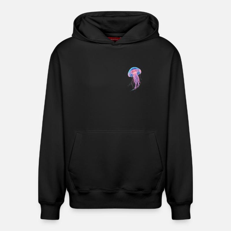 Méduse néon arc-en-ciel - Sweat à capuche unisexe décontracté en coton biologique – de SPREAD - noir
