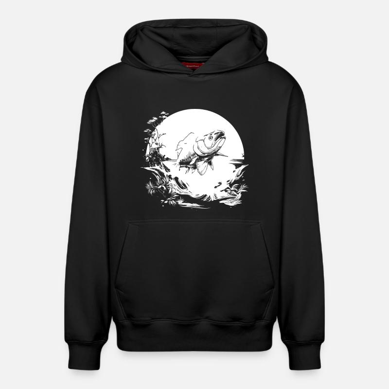 Dessin du pêcheur - Sweat à capuche unisexe décontracté en coton biologique – de SPREAD - noir