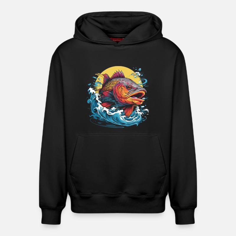 Illustration de pêche - Sweat à capuche unisexe décontracté en coton biologique – de SPREAD - noir
