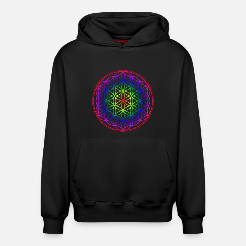 Fleur de vie arc-en-ciel - Sweat à capuche unisexe décontracté en coton biologique – de SPREAD - noir