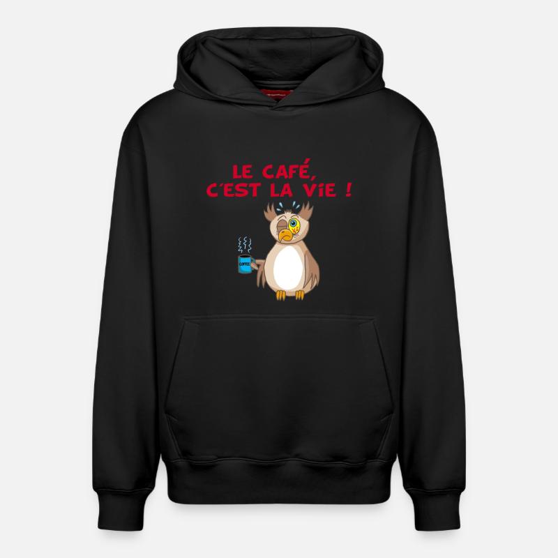 Hibou et café - Sweat à capuche unisexe décontracté en coton biologique – de SPREAD - noir