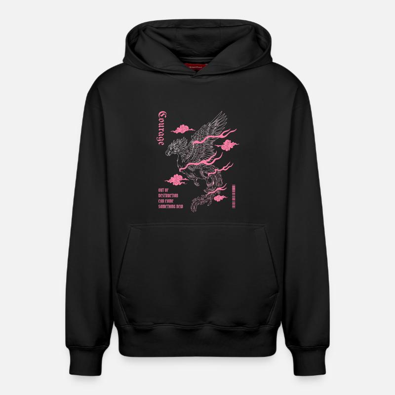 Courage – Phoenix Rebirth Design - Sweat à capuche unisexe décontracté en coton biologique – de SPREAD - noir