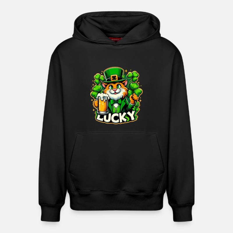 Saint-Patrick Leprechaun Cat Happy - Sweat à capuche unisexe décontracté en coton biologique – de SPREAD - noir