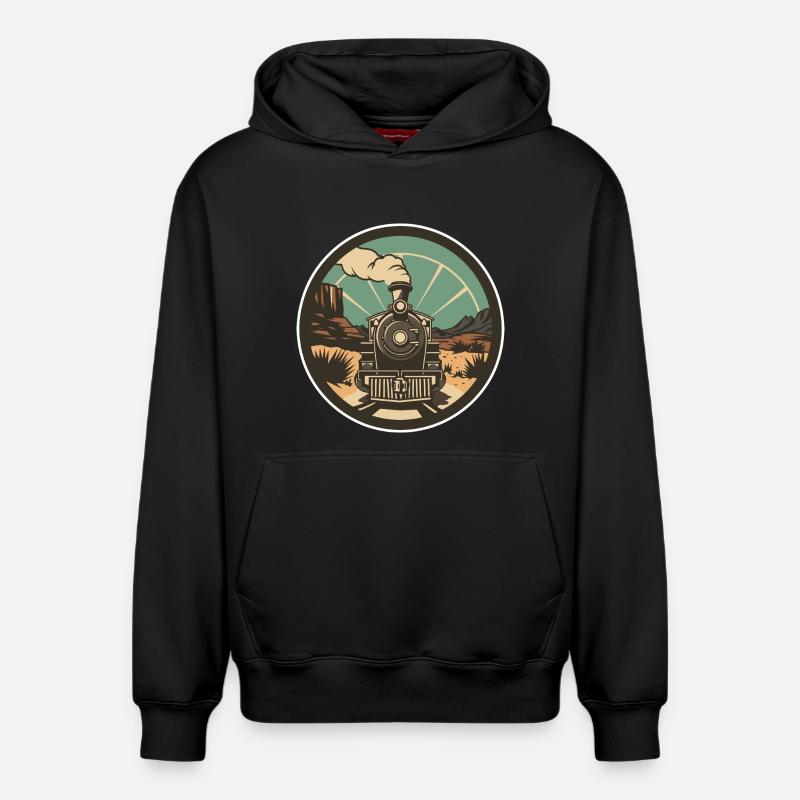 Illustration ferroviaire - Sweat à capuche unisexe décontracté en coton biologique – de SPREAD - noir