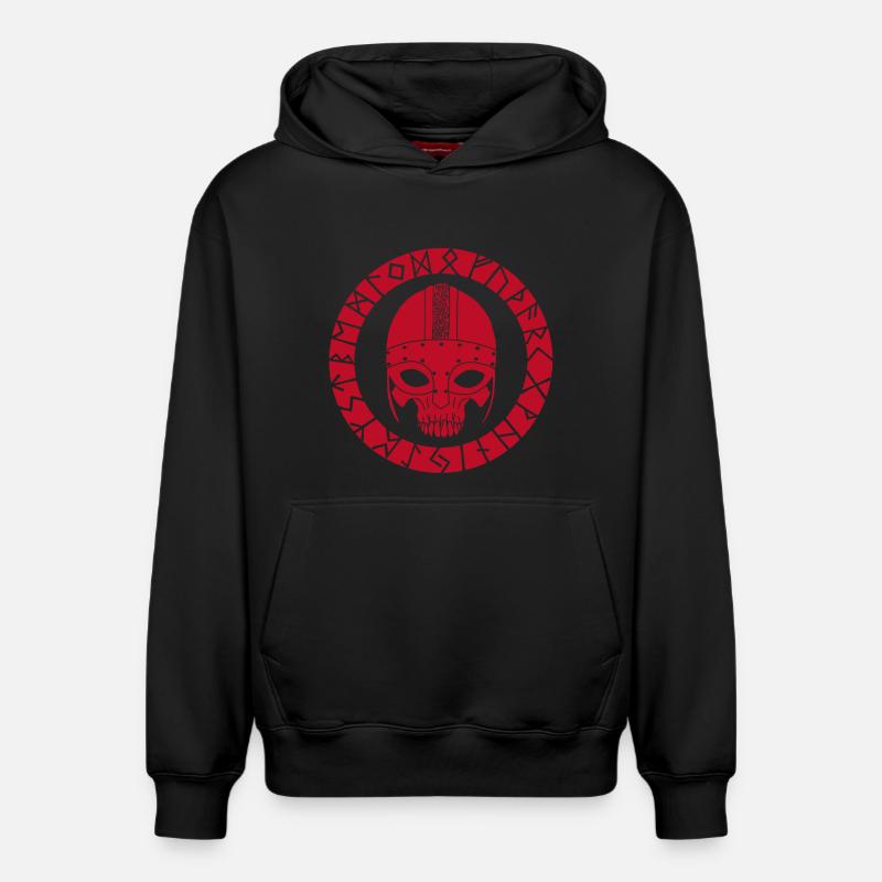Rotes Wikinger-Todeskopf - Relaxed Unisex Organic Hoodie – von SPREAD - Schwarz