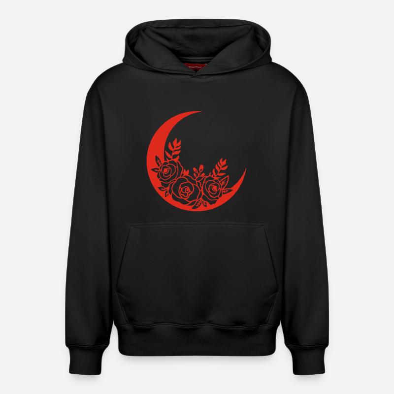 Lune fleurie rouge - Sweat à capuche unisexe décontracté en coton biologique – de SPREAD - noir