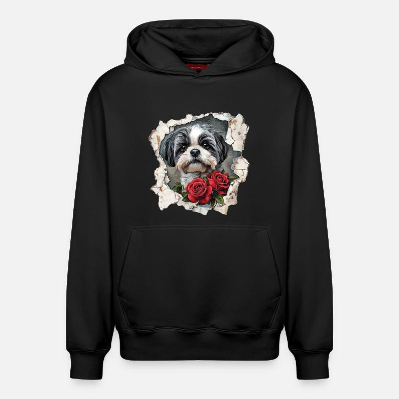 Shih Tzu - Sweat à capuche unisexe décontracté en coton biologique – de SPREAD - noir
