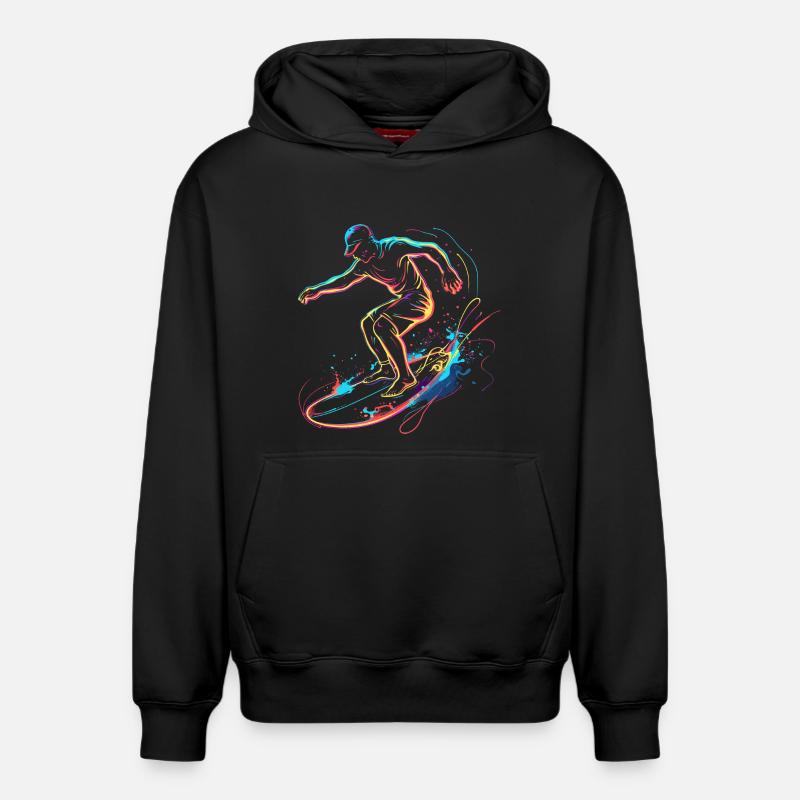 Surfeur Garçon Retrowave - Sweat à capuche unisexe décontracté en coton biologique – de SPREAD - noir