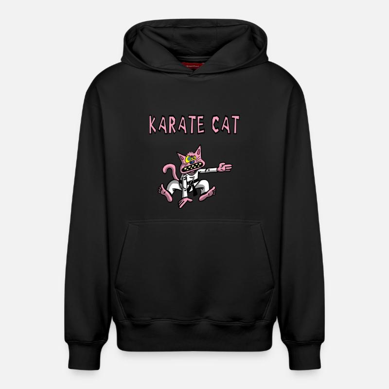 Karaté et chat rose - Sweat à capuche unisexe décontracté en coton biologique – de SPREAD - noir