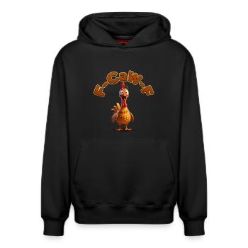 F-Caw Cartoon Rooster | funny pictures, lifestyle - Relaxed Unisex Organic Hoodie – by SPREAD - black - Front - AI Model Female 172 light (172cm) & AI Model Male 178 dark (178cm)