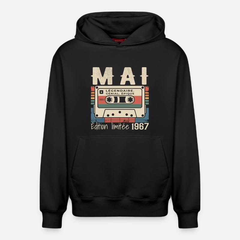 Mai 1967 - Sweat à capuche unisexe décontracté en coton biologique – de SPREAD - noir