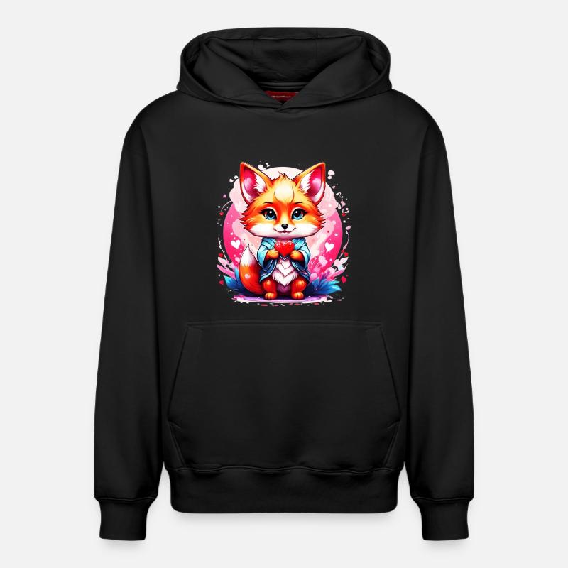 Kawaii Chibi Fox - Sweat à capuche unisexe décontracté en coton biologique – de SPREAD - noir