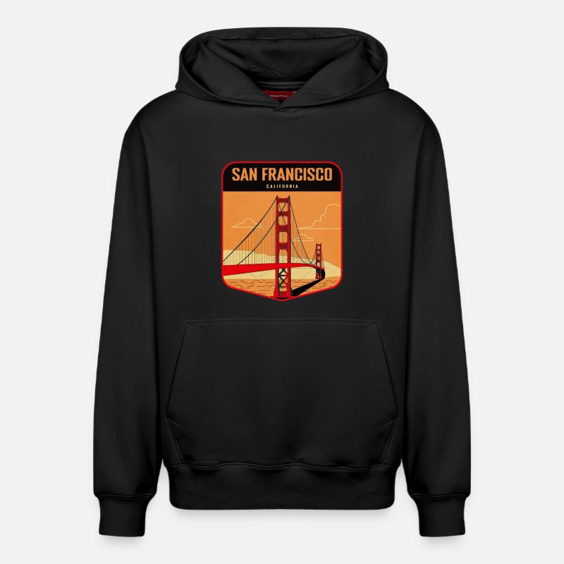 Badge rétro Golden Gate San Francisco - Sweat à capuche unisexe décontracté en coton biologique – de SPREAD - noir