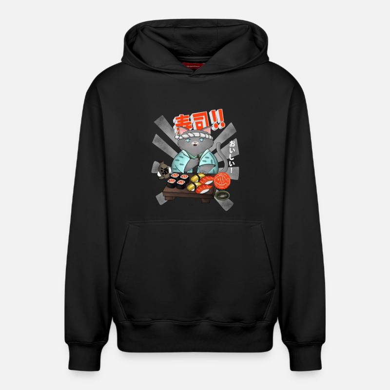 Sushi Cat Chef - Sweat à capuche unisexe décontracté en coton biologique – de SPREAD - noir