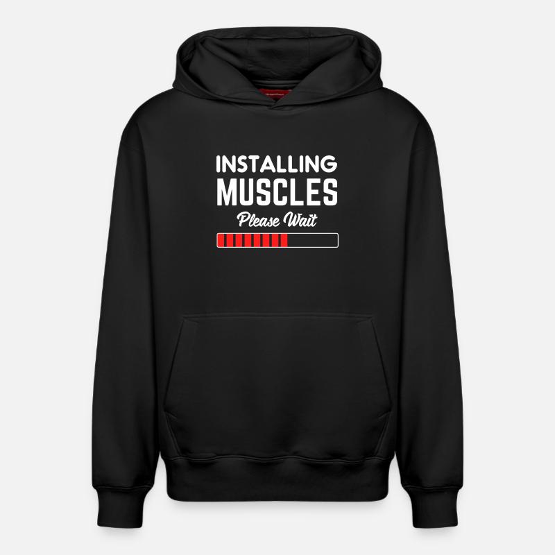 Installing Muscles Please Wait - Sweat à capuche unisexe décontracté en coton biologique – de SPREAD - noir