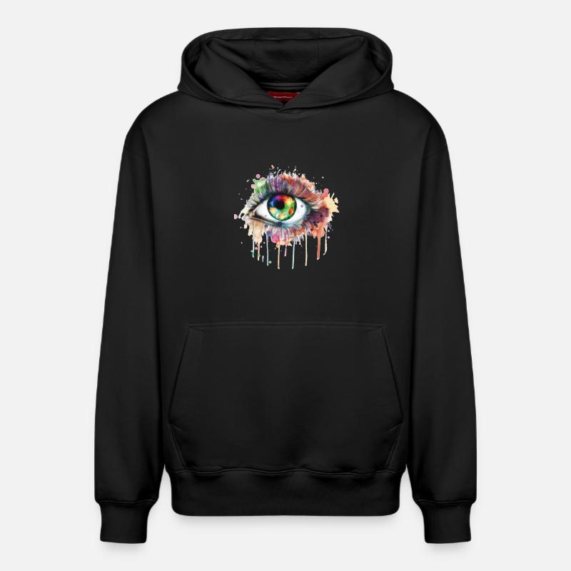Œil arc-en-ciel Aquarelle Œil, Œil, Arc-en-ciel - Sweat à capuche unisexe décontracté en coton biologique – de SPREAD - noir