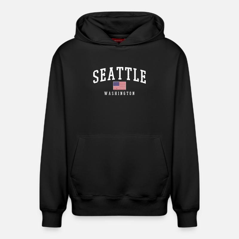 Seattle Washington - Sweat à capuche unisexe décontracté en coton biologique – de SPREAD - noir