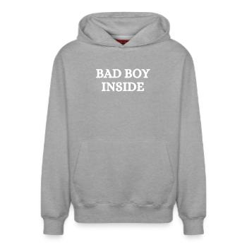Stylish statement with rebellious flair - Relaxed Unisex Organic Hoodie – by SPREAD - heather grey - Front - AI Model Female 172 dark (172cm) & AI Model Male 178 light (178cm)