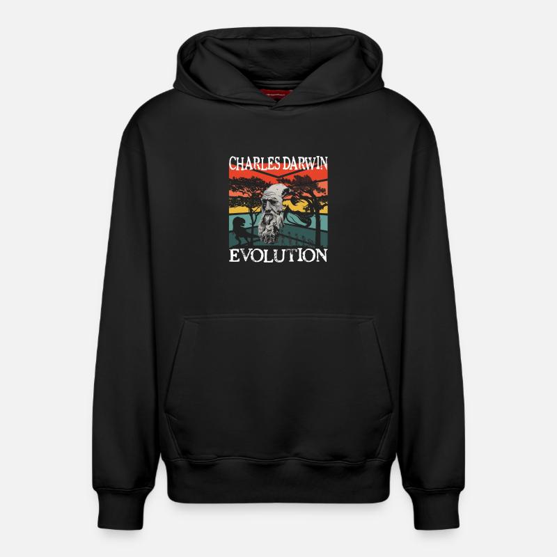 Idée cadeau textile Charles Darwin Evolution - Sweat à capuche unisexe décontracté en coton biologique – de SPREAD - noir