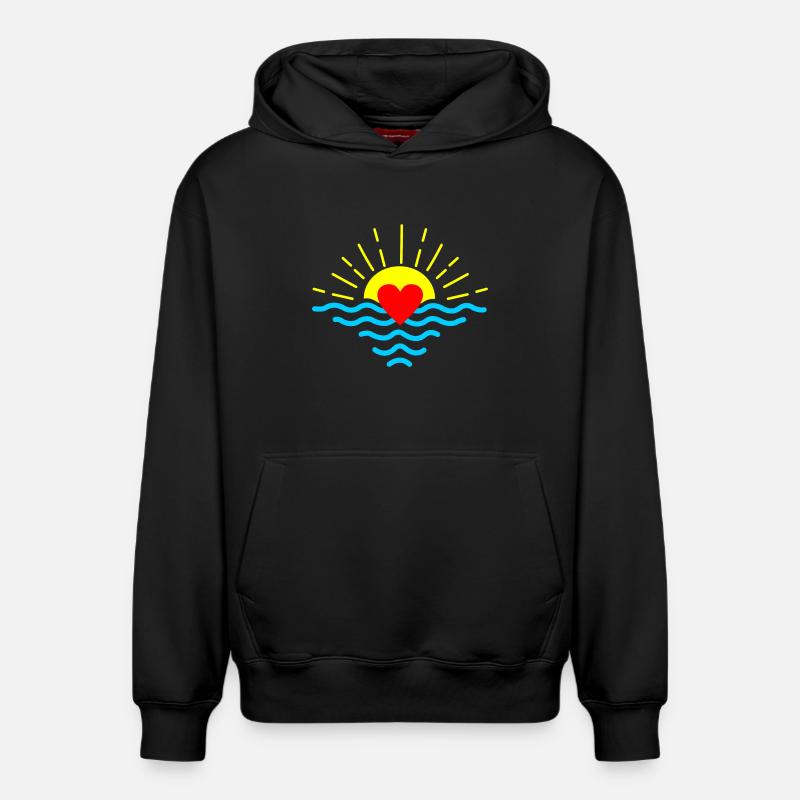Coucher de soleil avec coeur - Sweat à capuche unisexe décontracté en coton biologique – de SPREAD - noir