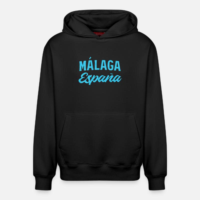 Málaga España Blue Script Design - Sweat à capuche unisexe décontracté en coton biologique – de SPREAD - noir