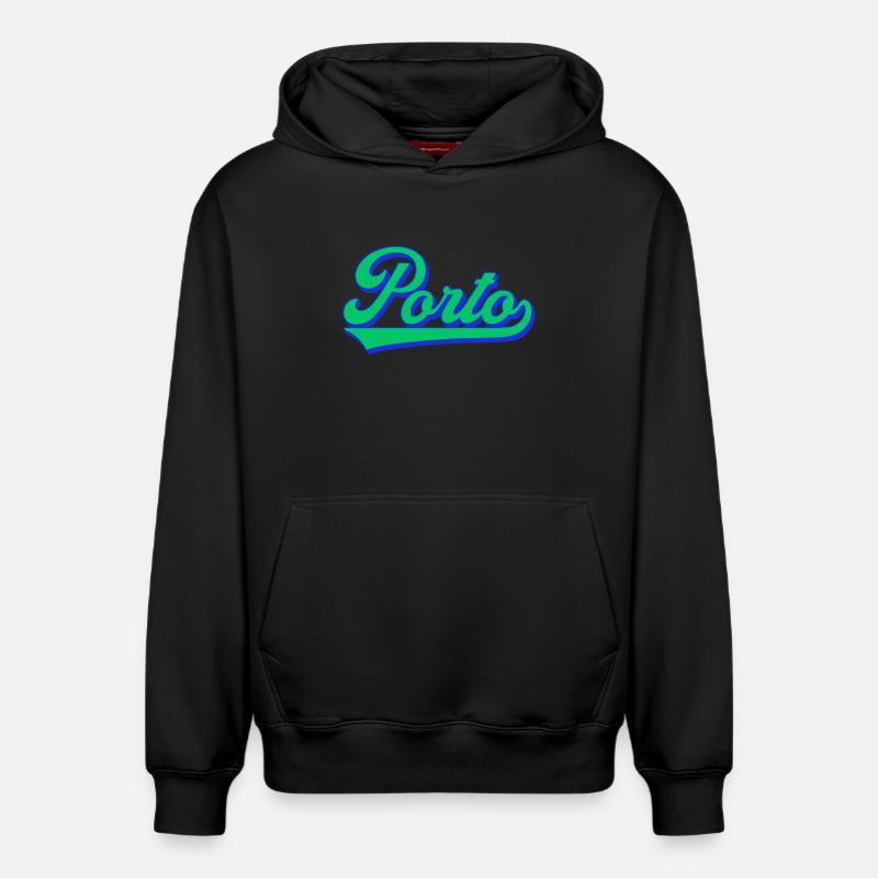 Porto Neon Script Rétro - Sweat à capuche unisexe décontracté en coton biologique – de SPREAD - noir