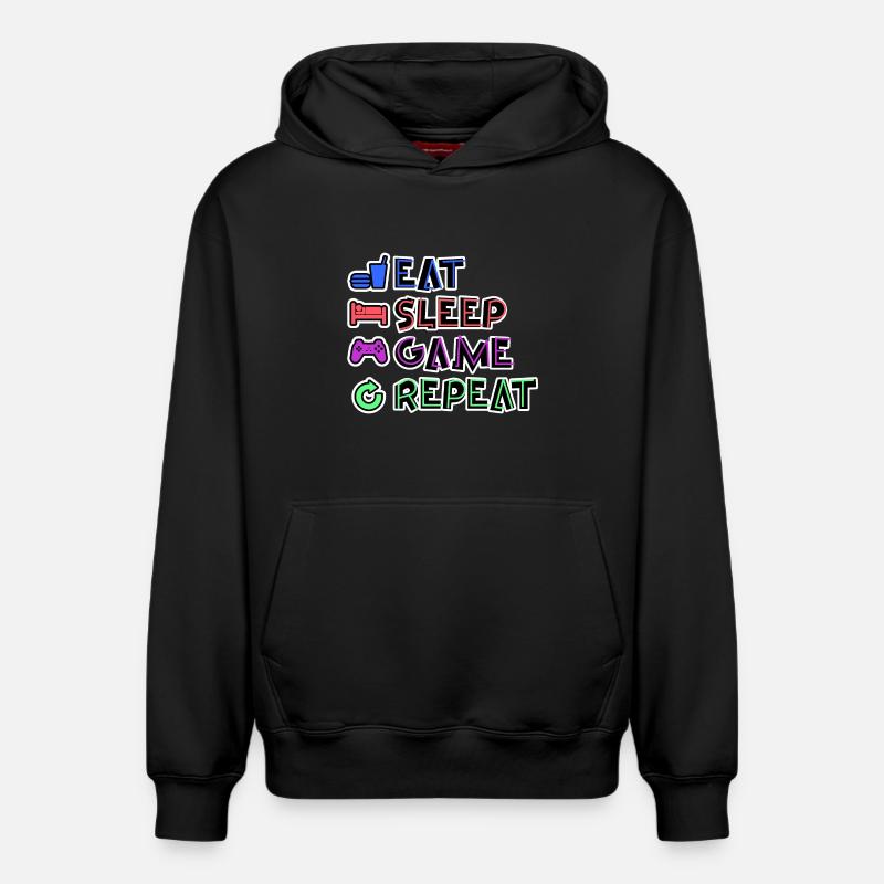 Répétition du jeu Eat Sleep - Sweat à capuche unisexe décontracté en coton biologique – de SPREAD - noir