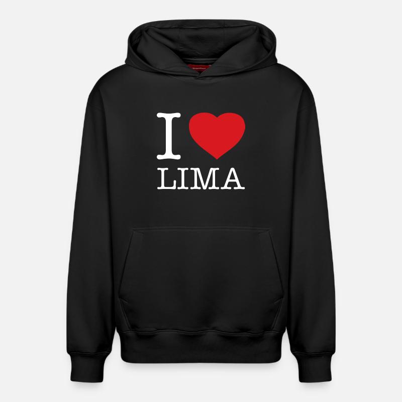 J’AIME LIMA Pérou - Sweat à capuche unisexe décontracté en coton biologique – de SPREAD - noir