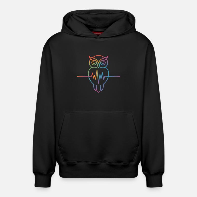 Regenbogen Eule Herzschlag Design - Relaxed Unisex Organic Hoodie – von SPREAD - Schwarz