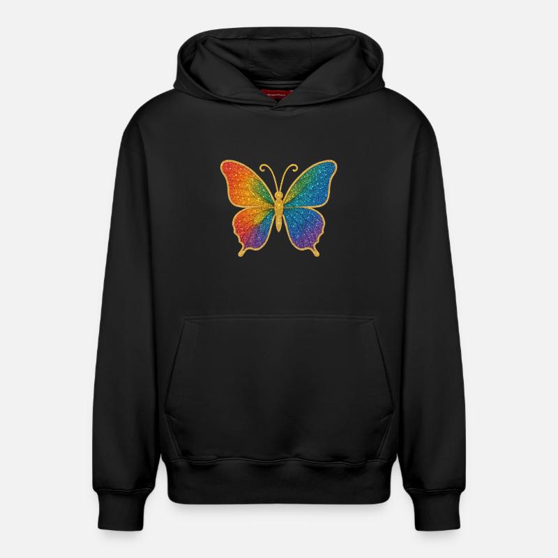 Papillon arc-en-ciel scintillant - Sweat à capuche unisexe décontracté en coton biologique – de SPREAD - noir