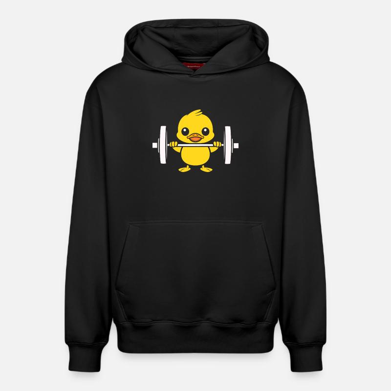 Poussin haltérophile jaune - Sweat à capuche unisexe décontracté en coton biologique – de SPREAD - noir