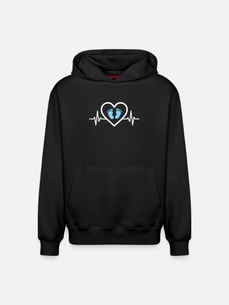 Pregnancy Announcement Heart Blue Footprints Boy - Relaxed Unisex Organic Hoodie – by SPREAD - black