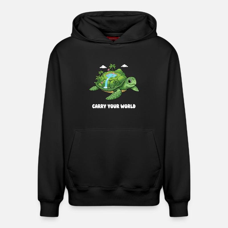 Tortue insulaire avec cascade - Sweat à capuche unisexe décontracté en coton biologique – de SPREAD - noir