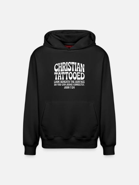 Christian Tattooed Look Beneath Surface - Relaxed Unisex Organic Hoodie – by SPREAD - black