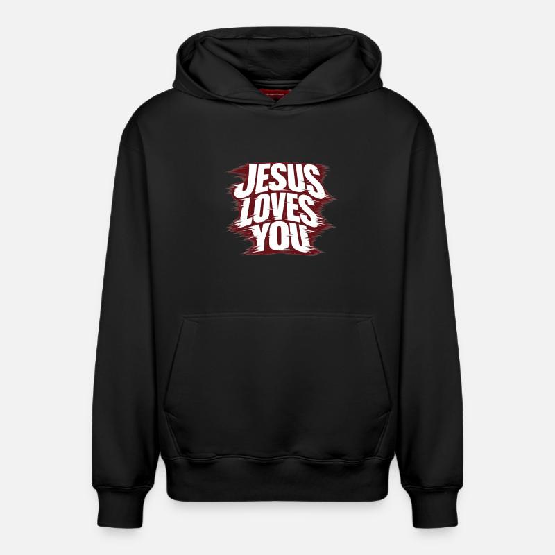Jésus t’aime - Sweat à capuche unisexe décontracté en coton biologique – de SPREAD - noir