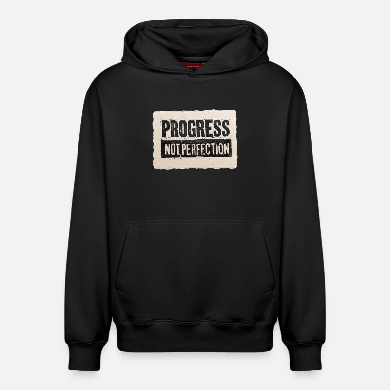 Progrès-pas-perfection - Sweat à capuche unisexe décontracté en coton biologique – de SPREAD - noir
