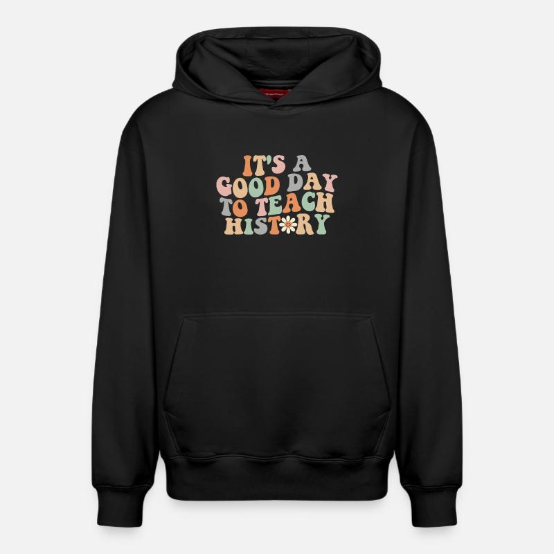 Pastel Retro Teach Histoire - Sweat à capuche unisexe décontracté en coton biologique – de SPREAD - noir
