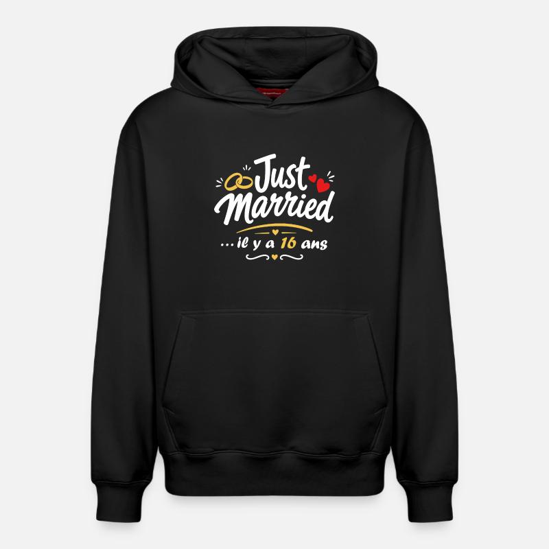 Just Married 16 Ans - Sweat à capuche unisexe décontracté en coton biologique – de SPREAD - noir