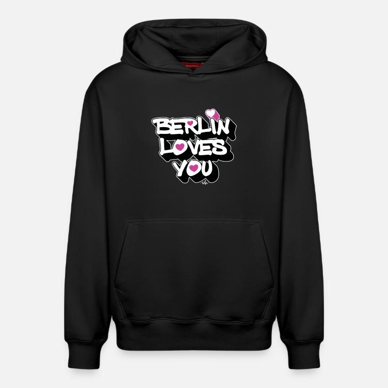 Cœur de Berlin t’aime 3D - Sweat à capuche unisexe décontracté en coton biologique – de SPREAD - noir