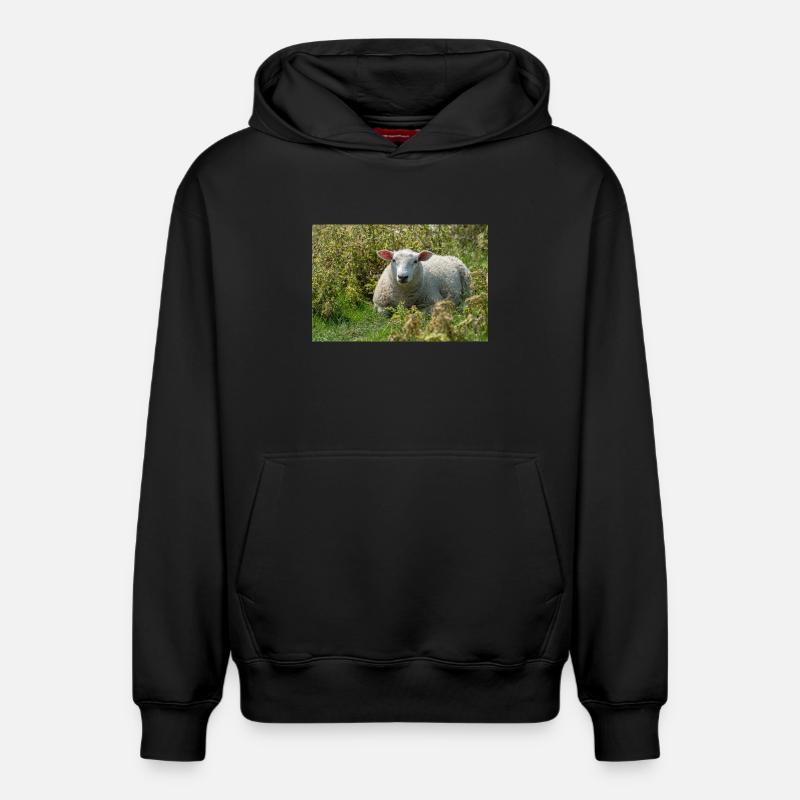 Moutons allongés dans l’herbe - Affiche - Sweat à capuche unisexe décontracté en coton biologique – de SPREAD - noir