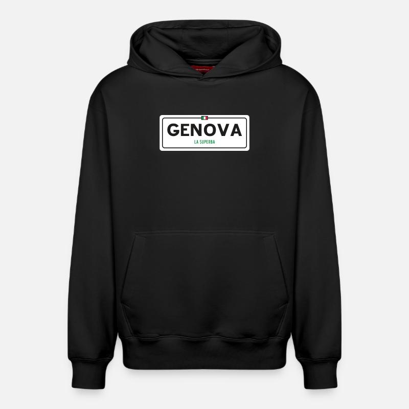 Panneau toponymique de Gênes - Sweat à capuche unisexe décontracté en coton biologique – de SPREAD - noir