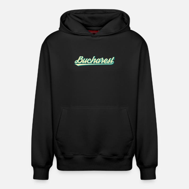 Bucarest Retro Script - Sweat à capuche unisexe décontracté en coton biologique – de SPREAD - noir