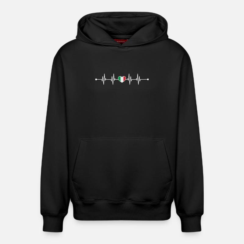 Drapeau italien Heartbeat Design - Sweat à capuche unisexe décontracté en coton biologique – de SPREAD - noir